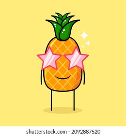 cute pineapple character with smile expression and stars eyeglasses. greenand yellow. suitable for emoticon, logo, mascot or sticker