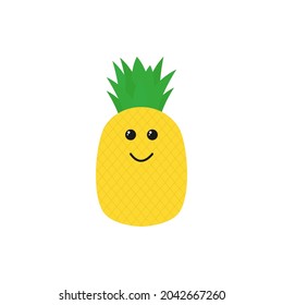 Cute pineapple character smiling happily. vector flat design isolated on white background.