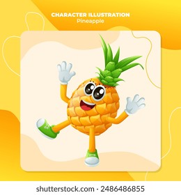 Cute pineapple character smiling with a happy expression. Perfect for kids, merchandise and sticker
