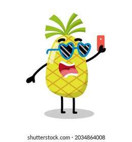 cute pineapple character taking selfie illustration