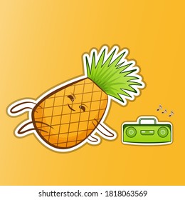 Cute pineapple character vector illustration. Active funny pineapple character. Vector modern style flat line character cartoon illustration icon logo template design
