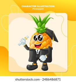 Cute pineapple character wearing a graduation cap and holding a diploma. Perfect for kid
