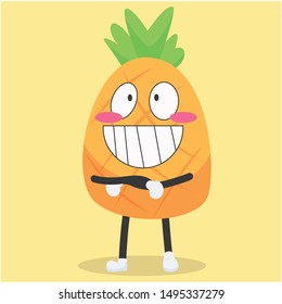 Cute pineapple characters with happy expressions vector illustration,cute pineapple cartoon