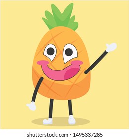 cute pineapple characters waving with happy expressions vector illustration,cute pineapple cartoon