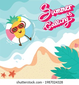 cute pineapple chill on the beach in summer time