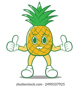 cute pineapple classic character mascot icon, editable vector hand drawn