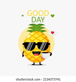 Cute pineapple with coffee cup