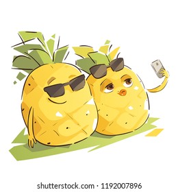 Cute Pineapple Couple Taking Selfie.