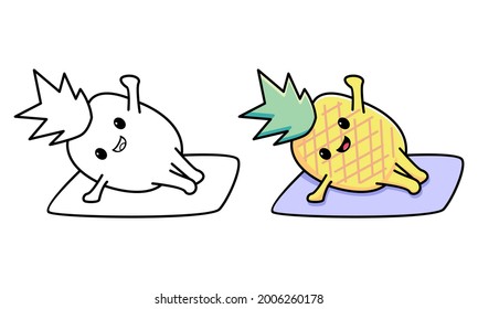 Cute pineapple doing yoga coloring page for kids