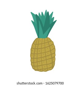 Cute pineapple in doodle style isolated on white background. Hand drawn fresh organic summer tropical fruit. Simple cute cartoon design. Vector illustration.

