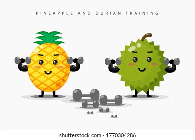 Cute pineapple and durian barbell exercises