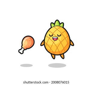 cute pineapple floating and tempted because of fried chicken , cute style design for t shirt, sticker, logo element
