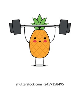 Cute Pineapple fruit cartoon character lifting weight doodle