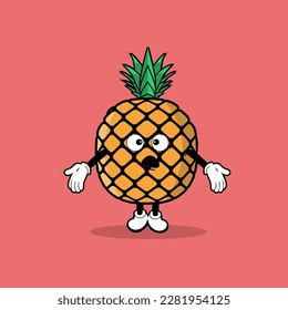 Cute pineapple fruit character with confuse expression vector