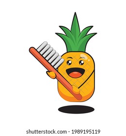 Carácter de fruto de piña cutánea que contiene una ilustración vectorial de cepillo de dientes