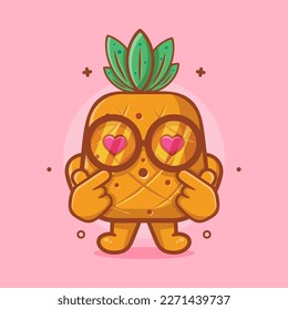 cute pineapple fruit character with love sign hand gesture isolated cartoon in flat style design