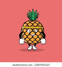 Cute pineapple fruit character with marathon expression vector