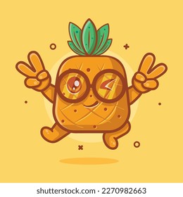 cute pineapple fruit character with peace sign hand gesture isolated cartoon in flat style design