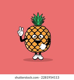 Cute pineapple fruit character with peace hand expression vector