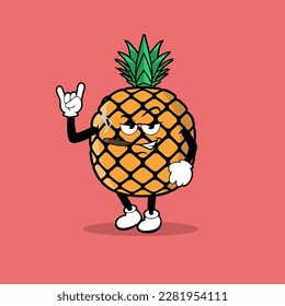 Cute pineapple fruit character with rock and roll expression vector.