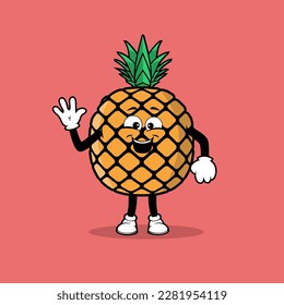 Cute pineapple fruit character with say hello expression vector