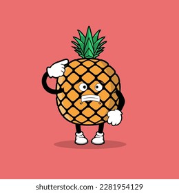 Cute pineapple fruit character with scared expression vector
