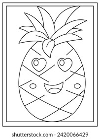 Cute pineapple fruit, colouring page vector