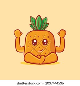 cute pineapple fruit mascot with sitting gesture isolated cartoon vector illustration 