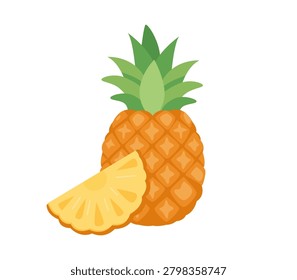 Cute Pineapple Fruit Vector Illustration Isolated on White Background.