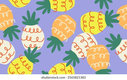 Cute pineapple fruits pattern background vector design