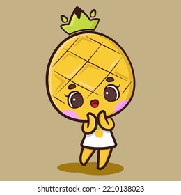 Cute Pineapple Girl Is Feeling Attracted. Tropical Fruit Cartoon Vector Illustration. Fit For Mascot, Children's Book, Icon, T-shirt Design Etc