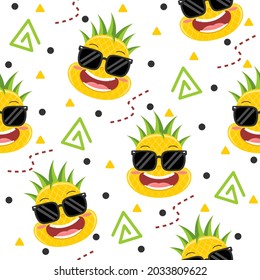 Cute pineapple with glasses pattern illustrations.