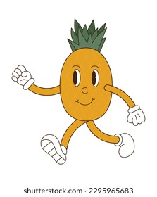 Cute pineapple in groove style. Summer fruits in groove style