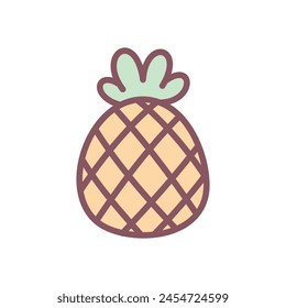 Cute pineapple icon. Hand drawn illustration of a tropical fruit isolated on a white background. Kawaii sticker. Vector 10 EPS.