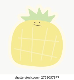 Ilustração de abacaxi bonito com um rosto sorridente. O abacaxi tem um estilo simples de desenho animado com um corpo amarelo e folhas verdes. Design divertido e brincalhão de abacaxi. Vetor de ilustração de frutas bonito.