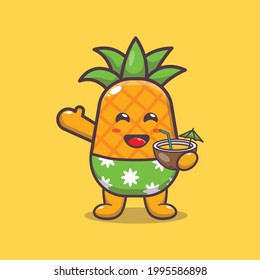Cute pineapple illustration. Summer time. Cute vector design character. Vector isolated flat illustration for poster, brochure, web, mascot, sticker, logo and icon.