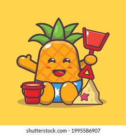 Cute pineapple illustration. Summer time. Cute vector design character. Vector isolated flat illustration for poster, brochure, web, mascot, sticker, logo and icon.