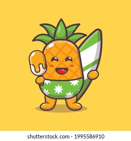 Cute pineapple illustration. Summer time. Cute vector design character. Vector isolated flat illustration for poster, brochure, web, mascot, sticker, logo and icon.