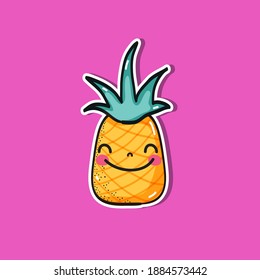 Cute Pineapple Kawaii. Vector illustration 