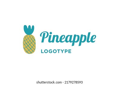 Cute Pineapple Logotype in Teal and Gold Colors