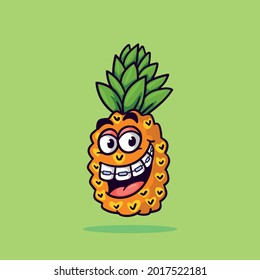 cute pineapple mascot, big smile and cheerful face