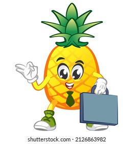 cute pineapple mascot character illustration vector logo office worker carrying his luggage