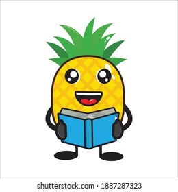 cute pineapple mascot holding a book vector design eps 10