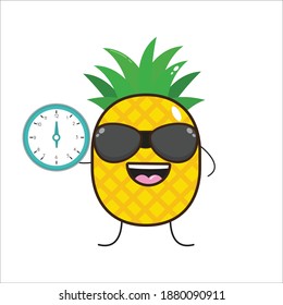 cute pineapple mascot illustration with clock