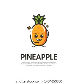 Cute Pineapple Mascot Logo Design Vector