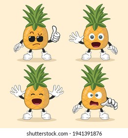 cute pineapple mascot with various kinds of expressions set collection	