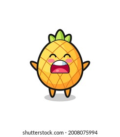 cute pineapple mascot with a yawn expression , cute style design for t shirt, sticker, logo element