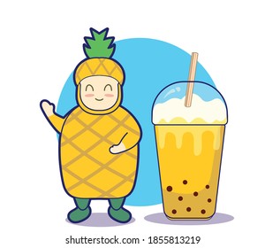 cute pineapple and milky drink