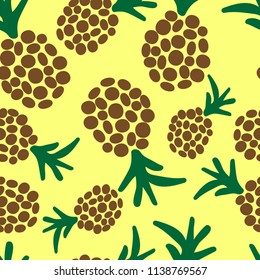 Cute pineapple on bright yellow background.Simple seamless pattern.