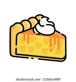 Cute Pie de piña con caricatura de diseño plano crema para camiseta, afiche, tarjeta de regalo, cubierta, logotipo, etiqueta e icono.